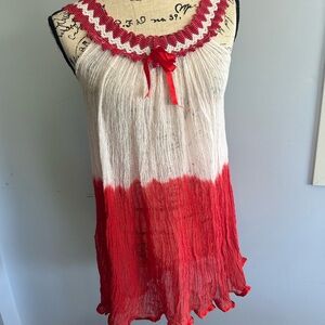Source‎ Unknown Red and White Smocked Tank Top